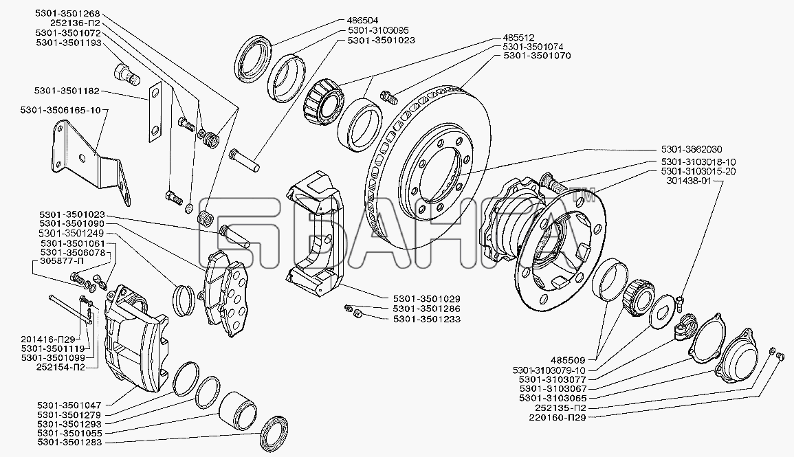 ЗИЛ ЗИЛ-5301 (2006) Схема Тормозной механизм и ступица переднего